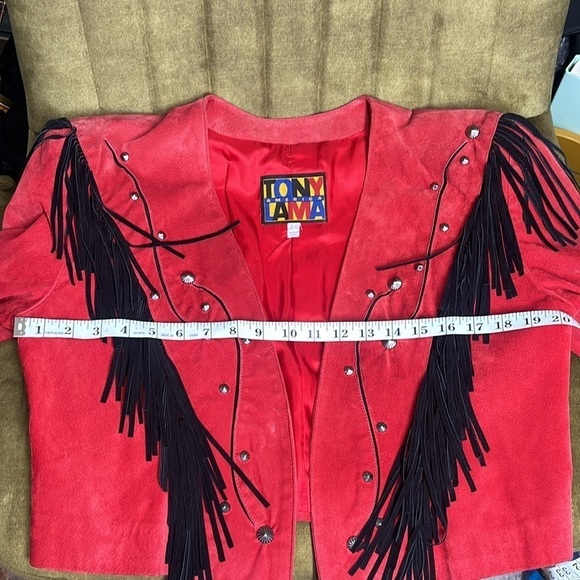 Tony Lama America red leather and suede fringe studded jacket vintage - Picture 15 of 16